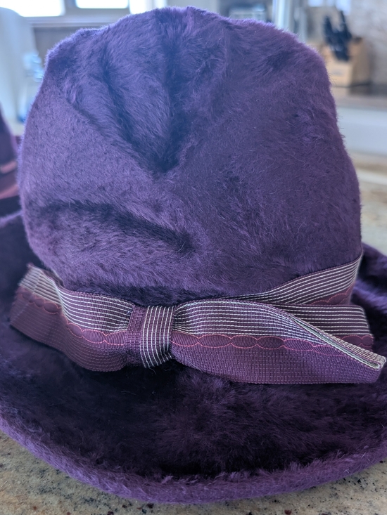 Plush Purple Hat with Ribbon Bow